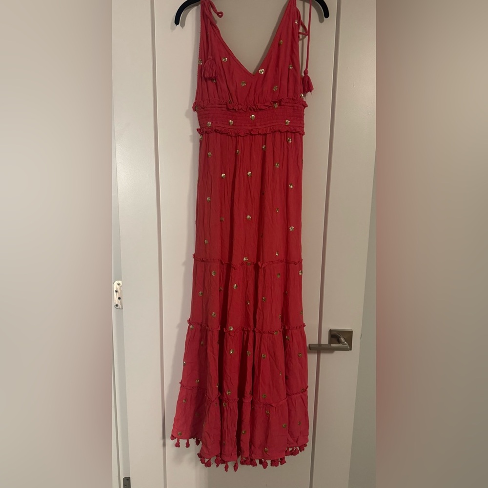 Elegant Pink Maxi dress with Gold Accents